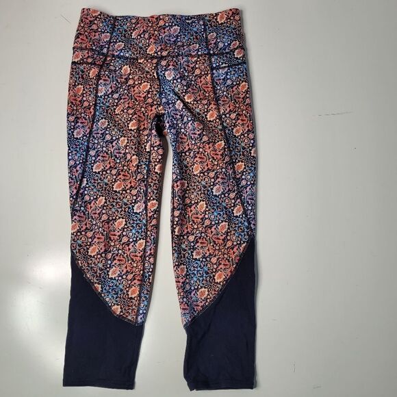 M ATHLETA CHATARUNGA pink blue coral TAPESTRY HIGH RISE LEGGINGS medium - Picture 9 of 9